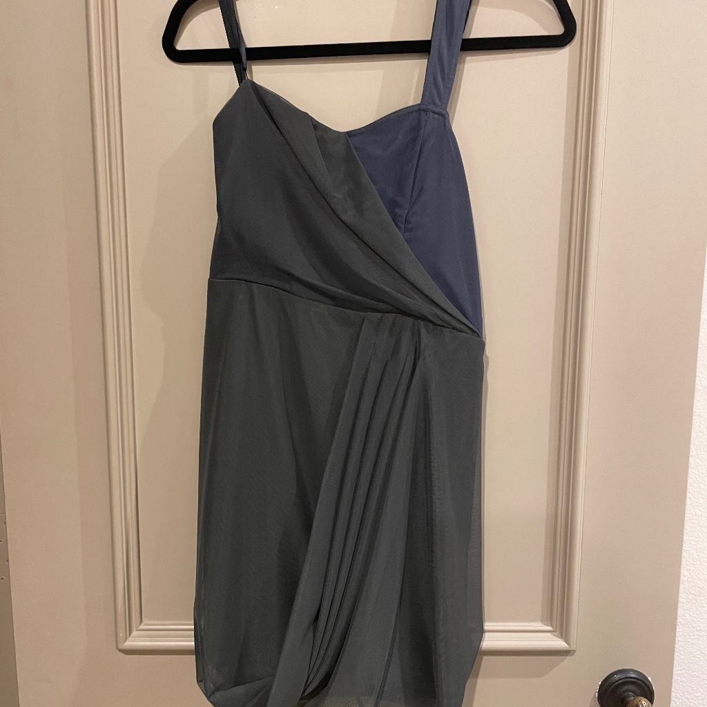 Vena Cava For Aqua Silk Cocktail Mini Dress One-Shoulder Green Gray Size M